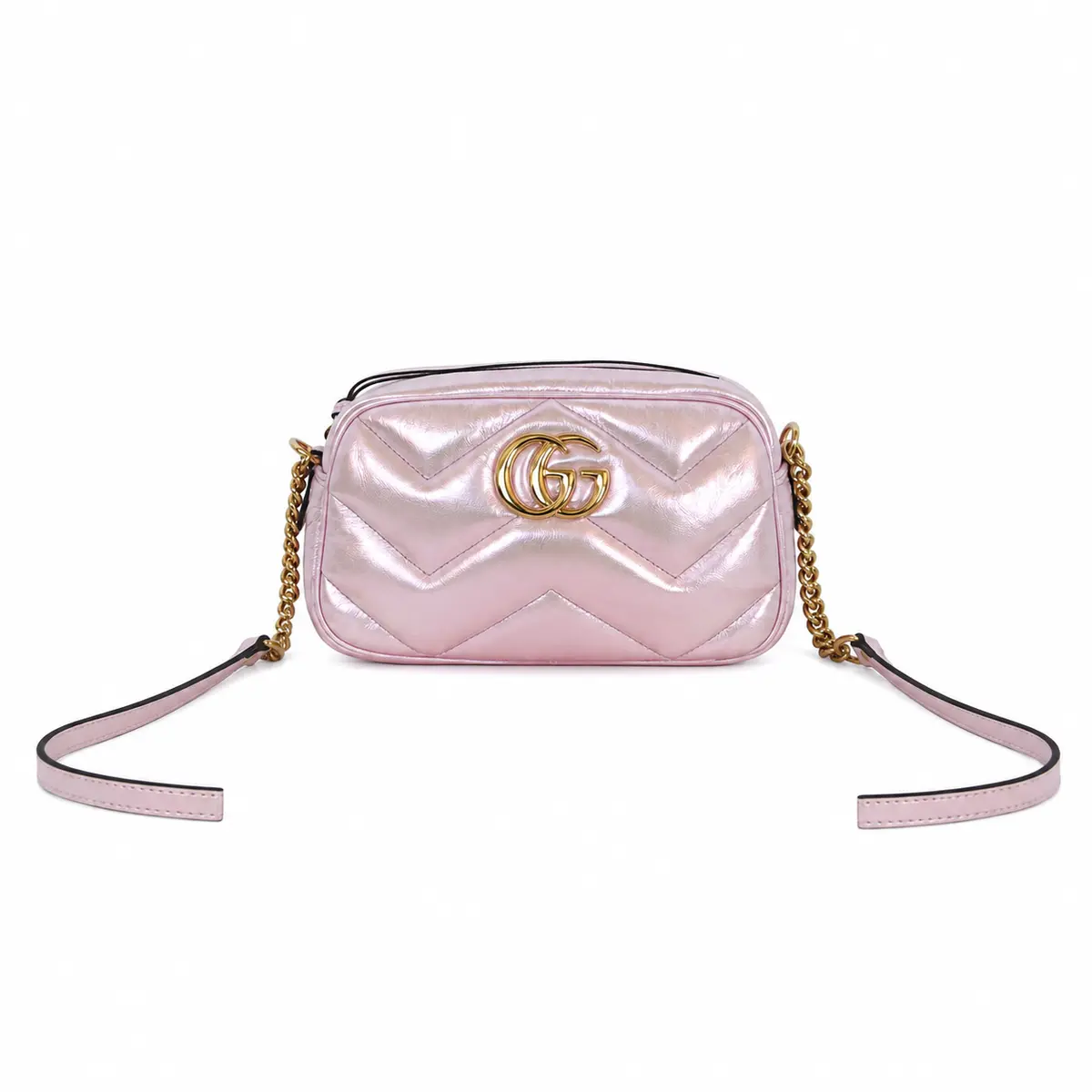 Gucci Limited Edition Pink Iridescent Nappa Chevron Matelasse Small Marm