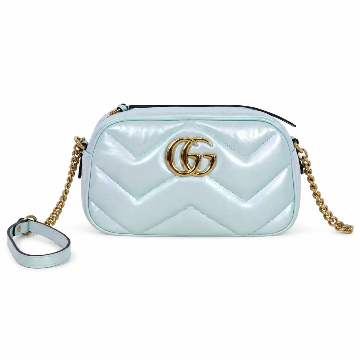 Gucci Limited Edition Snow White Blue Iridescent Nappa Chevron Matelasse